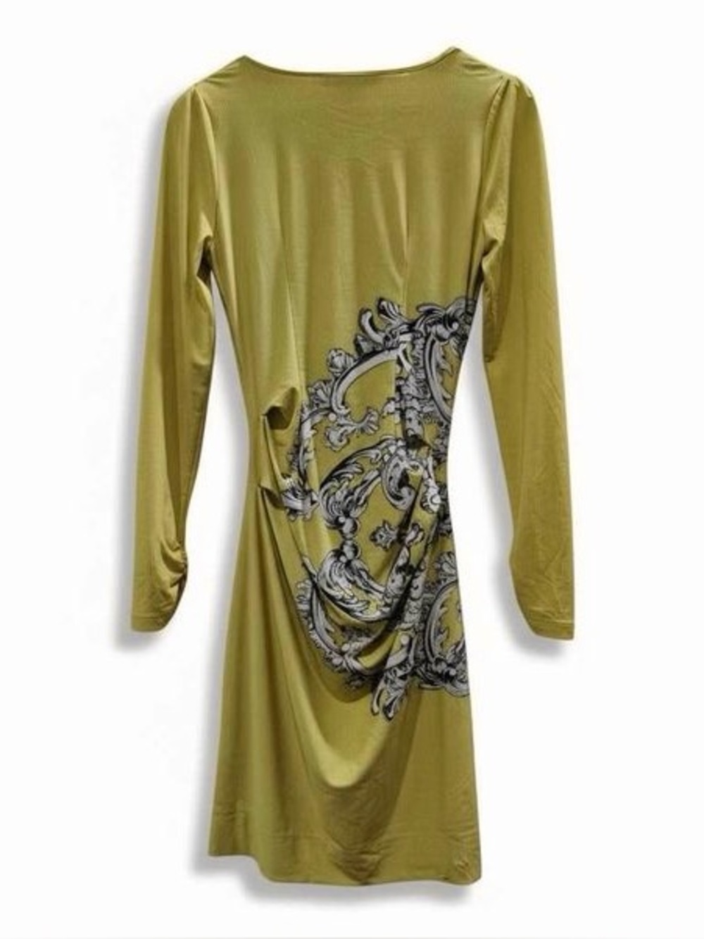BCBGMaxAzria green yellow ornate design  long sleeve dress - Picture 3 of 5